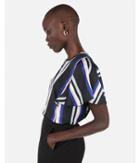 Express Womens Satin Striped Keyhole Cut-out Flutter Top