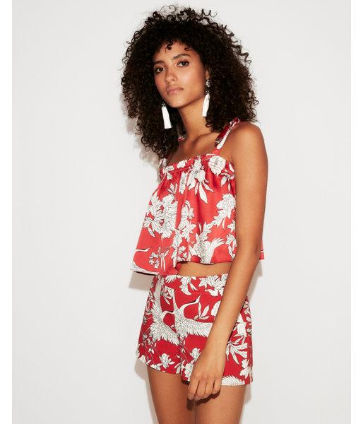 Express Womens Floral Bird Ruffle Cropped Cami