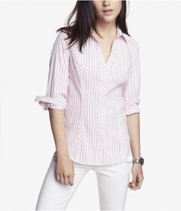 Express Womens Long Sleeve Striped Essential Shirt Pink X