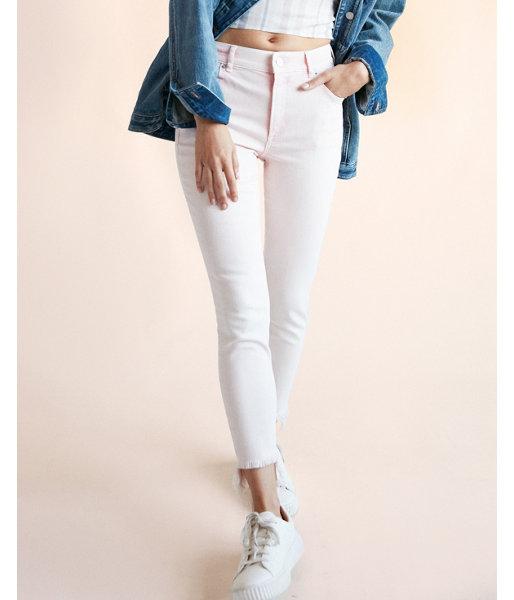Express Womens High Waisted Frayed Stretch Cropped Jean