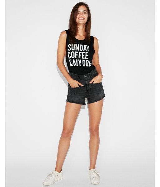 Express Womens Sunday Coffee And My Dog Graphic Tank