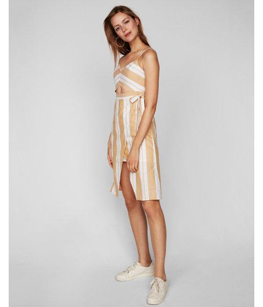 Express Womens Striped Cut-out Midi Wrap Dress
