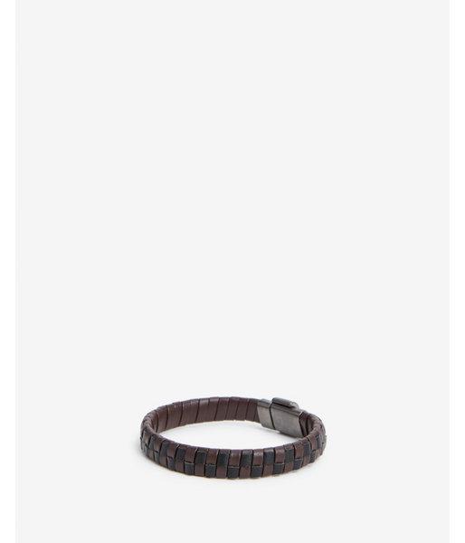 Express Mens Black And Brown Braided Leather Wrap Bracelet