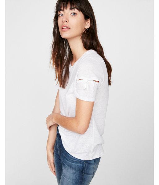 Express Womens Tie Slit Sleeve Crew Neck Easy Tee