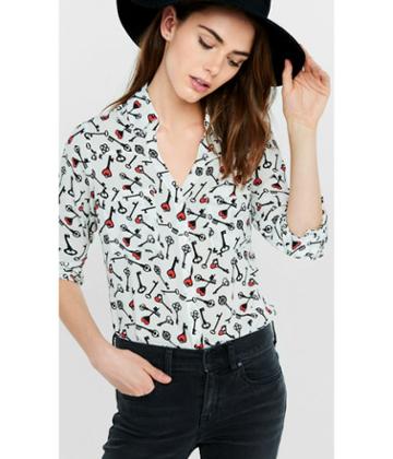 Express Women's Tops Original Fit Skeleton Key Print Portofino