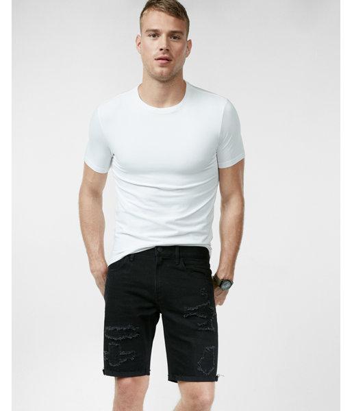 Express Slim Fit 10 Inch Black Destroyed Stretch Denim