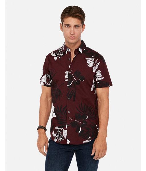 Express Mens Hawaiian Print Button-down Short