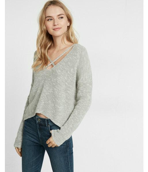 Express Womens Split Back Strappy V-neck Pullover