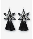 Express Womens Leather Flower Tassel Drop Earrings
