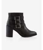 Express Womens Three Buckle Thick Heeled Bootie