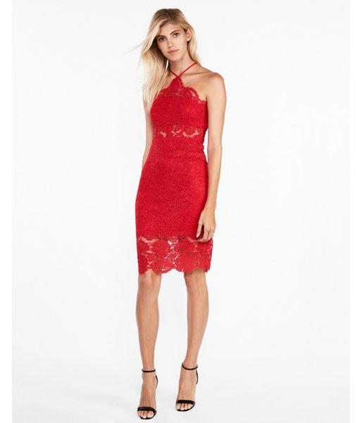 Express Womens Lace Corset Detail Halter Neck  Dress