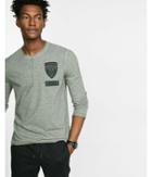 Express Mens Marled Patch Accent Long Sleeve Graphic T-shirt