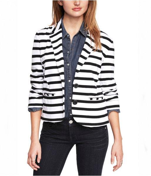 Express Womens Striped Stretch Cotton Blazer White X