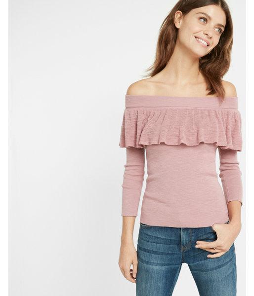 Express Womens Ruffle Overlay Fitted Pullover