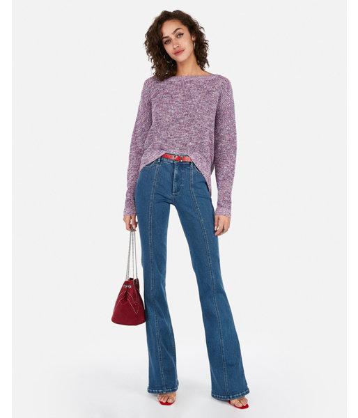 Express Womens Split Back Cropped Crew Neck