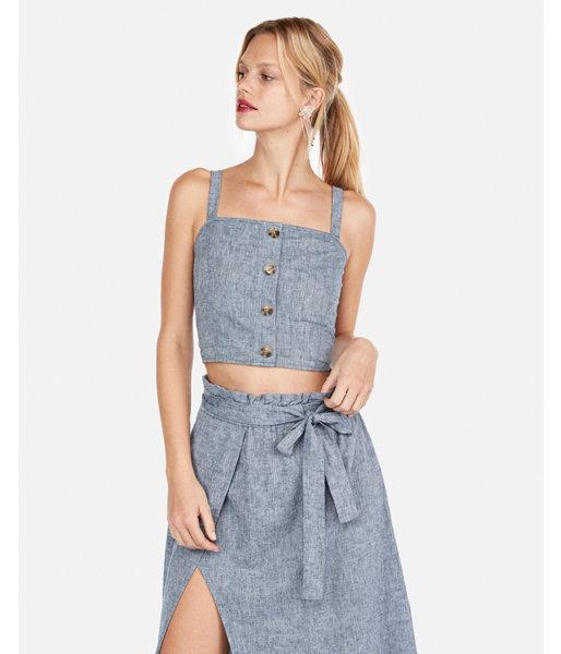 Express Womens Chambray Square Neck Button Tank