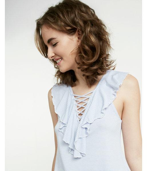 Express Stripe Lace-up Ruffle Top