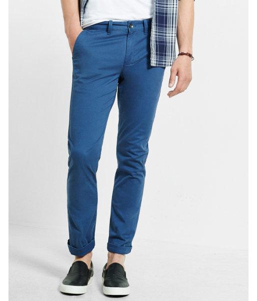 Express Mens Skinny Fit Flex Stretch Blue Chino Pant