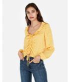 Express Womens Satin Polka Dot Ruched Front Ruffle Neck Top