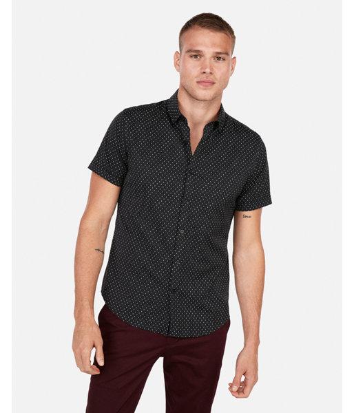 Express Mens Express Mens Slim Wrinkle-resistant Micro Print Short Sleeve Performance