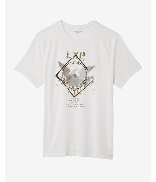 Express Mens Eagle Overlay Crew Neck Graphic Tee