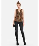 Express Womens Leopard Zip Front Ruched Peplum Tank