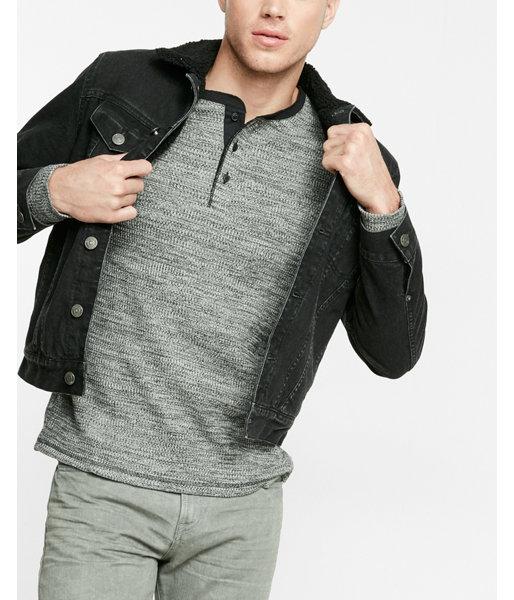 Express Mens Waffle Knit Contrast Trim Henley