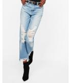 Express Womens High Waisted Distressed Straight Cropped Jeans