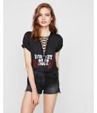 Express Womens Express One Eleven Whiskey Lace-up Graphic Tee