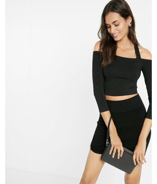 Express Womens Cross Back Off The Shoulder Cropped Top