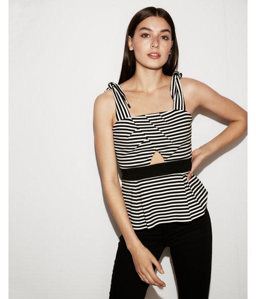 Express Womens Striped Tie-strap Cut-out Peplum Tank