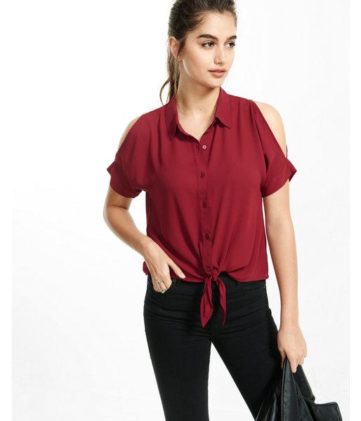 Express Womens Tie-front Short Sleeve Cold