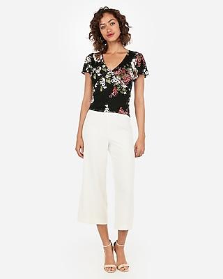 Express Womens Floral Seamed Flutter Sleeve Tie Back Top