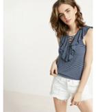 Express Womens Express One Eleven Stripe Lace-up Ruffle Top