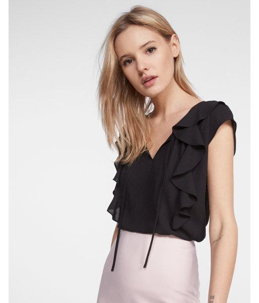 Express Tie Neck Ruffle Front Cap