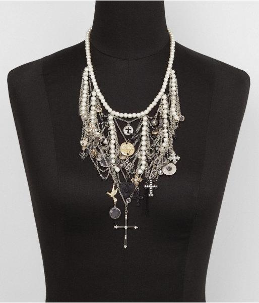 Express Womens Chain And Charm Embellished Pearl Necklace