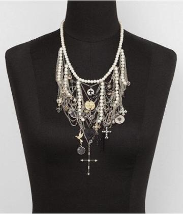 Express Womens Chain And Charm Embellished Pearl Necklace