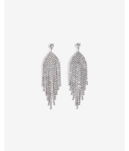 Express Womens Rhinestone Metal Fringe Earrings