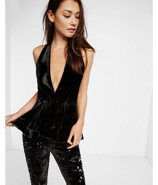 Express Womens Velvet Waisted Halter Top