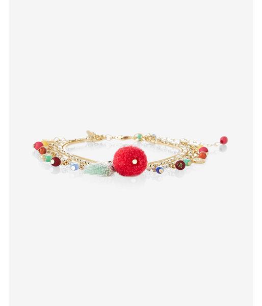 Express Womens Three Row Beaded Tassel Anklet