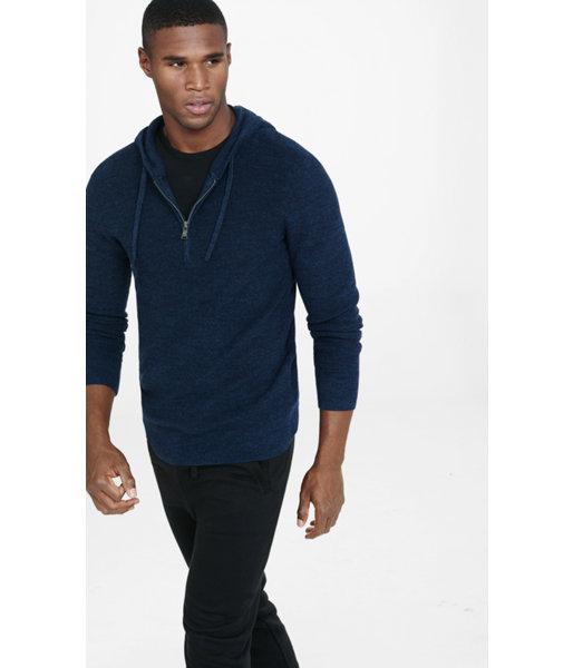 Express Men's Sweaters & Cardigans Navy Cotton Half Zip Hooded