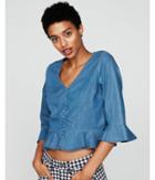 Express Womens Shirred Front Denim Blouse