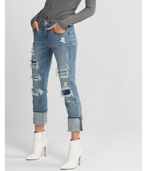 Express Womens Express Womens Mid Rise Distressed Stretch+ Performance Cropped
