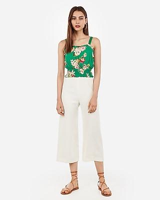 Express Womens Floral Print Smocked Trim Tie Back Tank