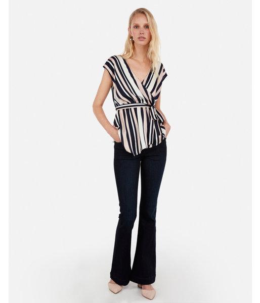 Express Womens Stripe Asymmetrical Hem Wrap Top