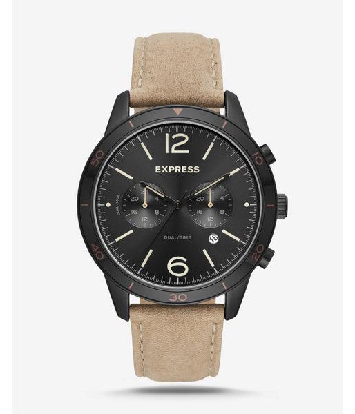 Express Mens Tan Leather Strap Multi-function Watch