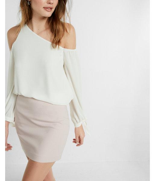 Express Womens One Shoulder Cold Shoulder Tie Cuff Blouse
