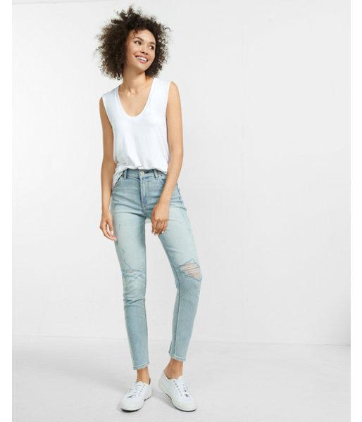 Express Womens High Waisted Distressed Cropped Jean