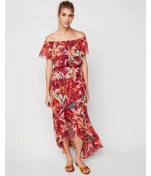 Express Womens Express Womens Petite Floral Off The Shoulder Fit And Flare