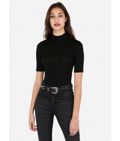 Express Womens Ribbed Elbow Sleeve Abbreviated Tee